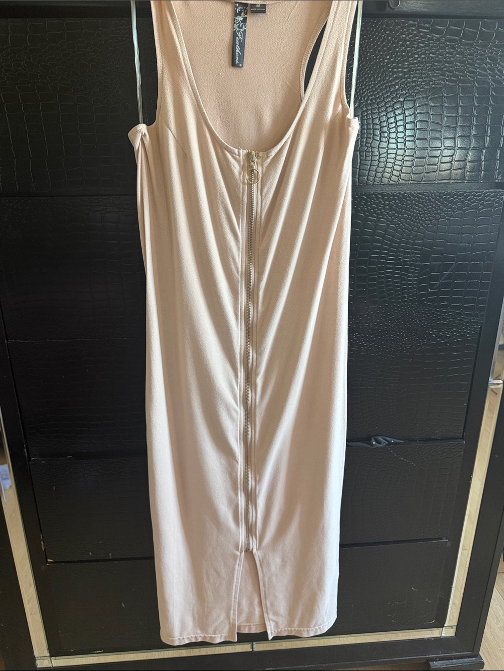 feathers Blush Nude Tank Dress with V-Neck